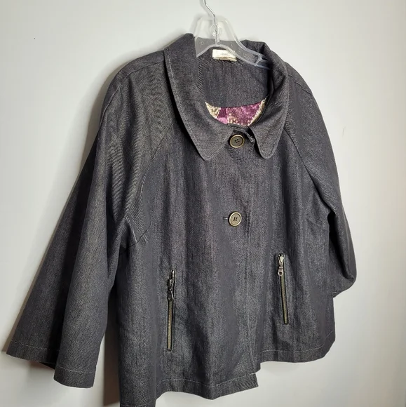Christopher & Banks Denim Jacket lined with pleated back 3 quarter sleeves XL - Picture 4 of 12